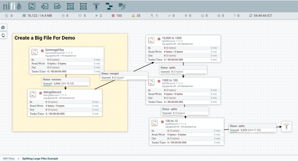 Splitting Large Files With Nifi data flow example